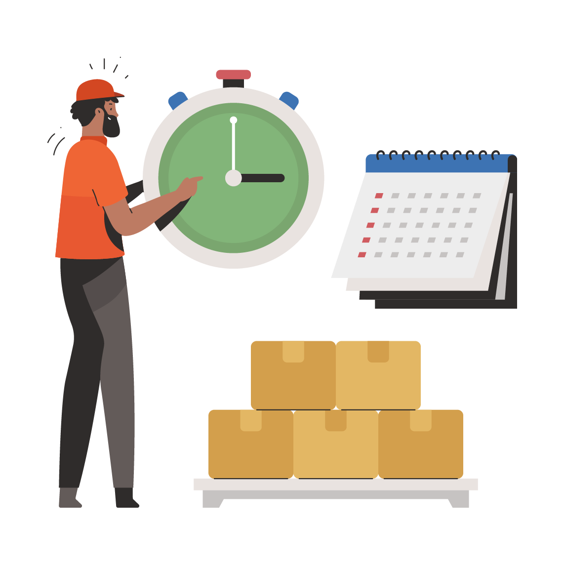 delivery _ logistic, time, clock, timer, calendar, date, appointment, stopwatch, box, package, man@1x